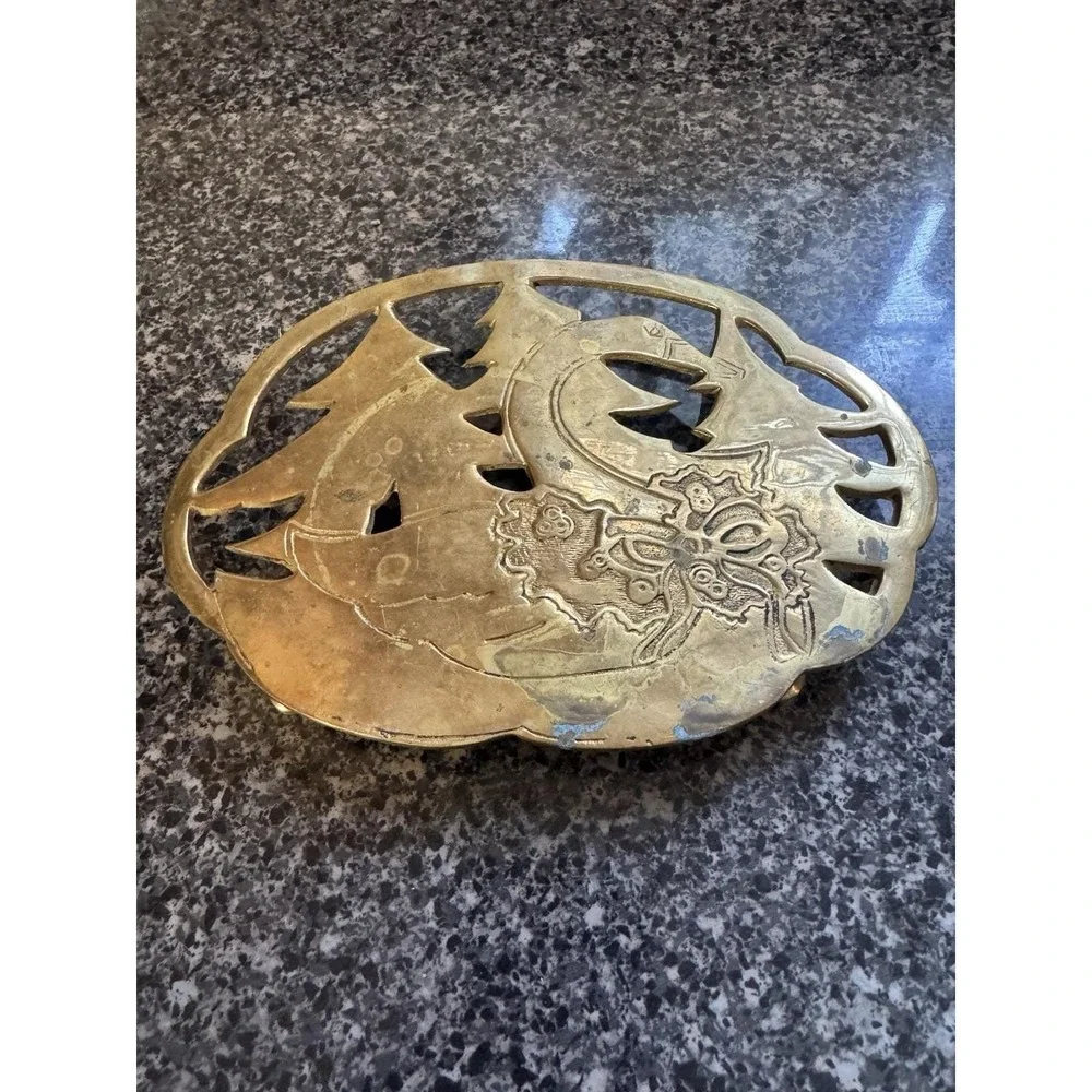 Vintage Brass Goose With Wreath Christmas Goose Brass Trivet